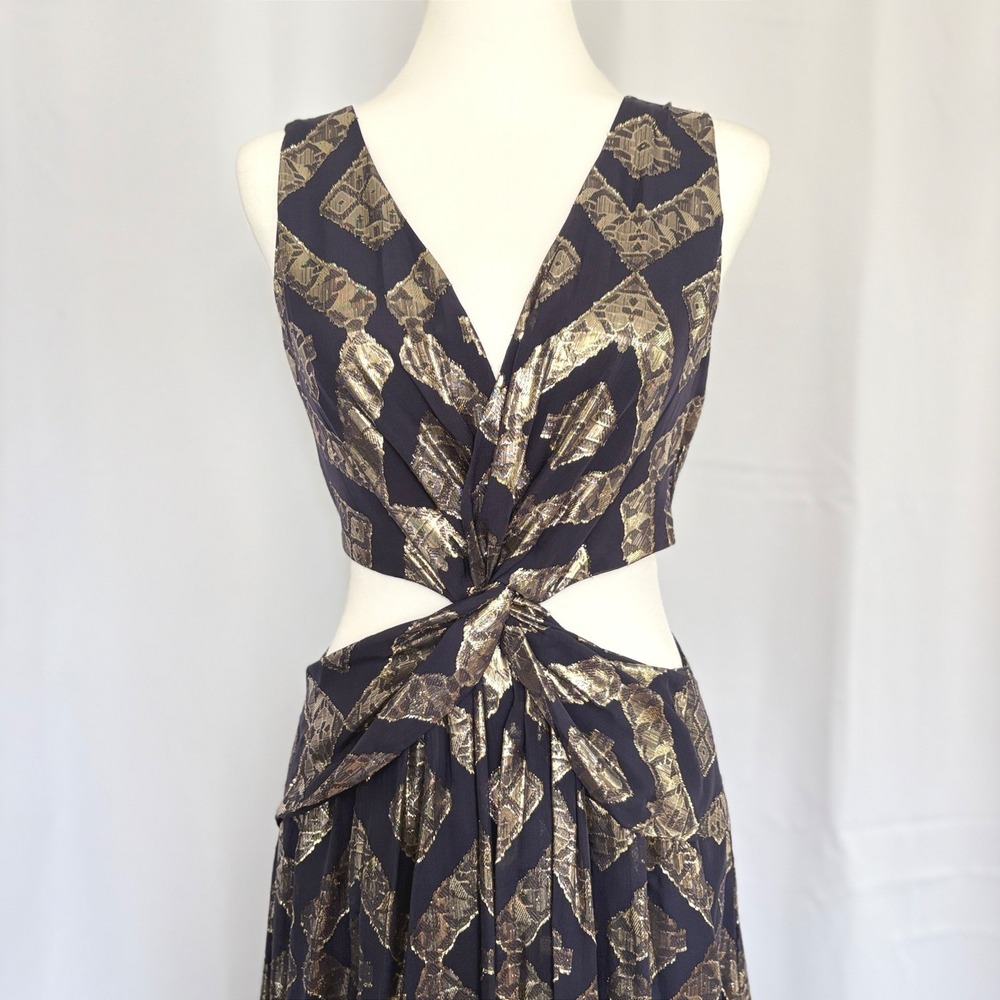 NWT Ramy Brook SILK Metallic‎ IRENE Gown Gold Cutout Sparkle Maxi NYE Dress Sz 2 - Picture 3 of 8